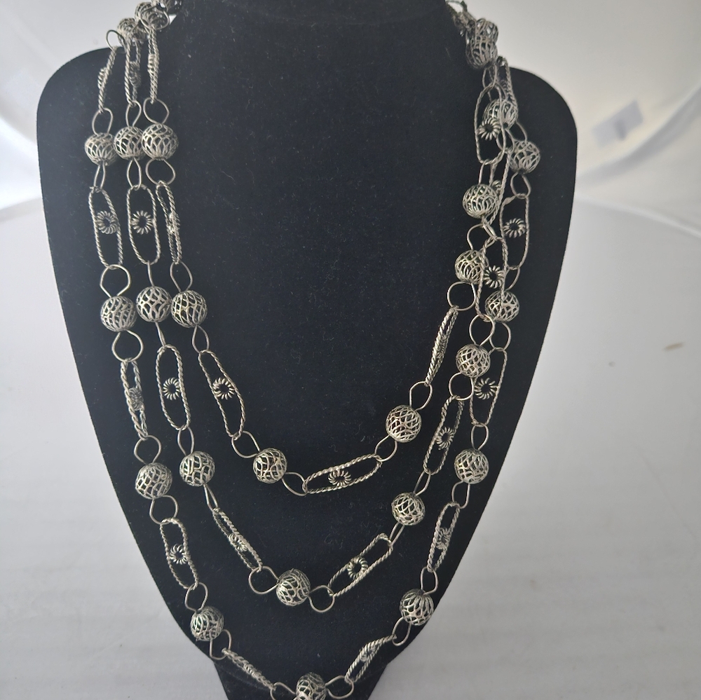 Vintage Antiqued Silvertone Paper Clip Necklace